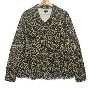Coco + Carmen Women Jacket Large/XL Animal Print Buttons Pockets Stretch Peplum